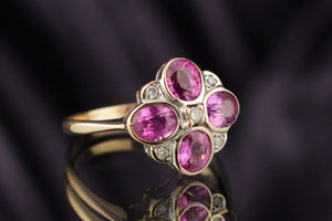 VINTAGE PINK SAPPHIRE & DIAMOND RING 9ct YELLOW GOLD