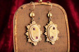 ANTIQUE AESTHETIC MOVEMENT RUBY EARRINGS 15ct GOLD