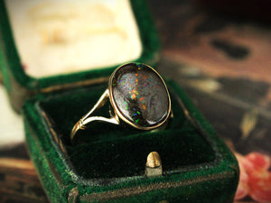 ANTIQUE AUSTRALIAN SOLID BOULDER OPAL RING 9ct GOLD