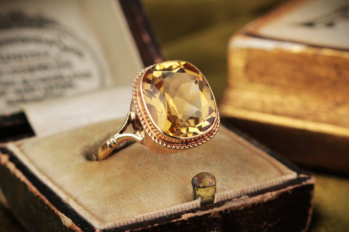 MID CENTURY CITRINE COCKTAIL RING 9ct GOLD