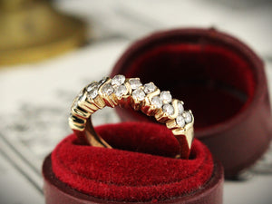 RETRO DOUBLE ROW DIAMOND HALF HOOP RING 9ct GOLD