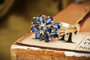 VINTAGE 2ct SAPPHIRE CLUSTER RING 9ct GOLD