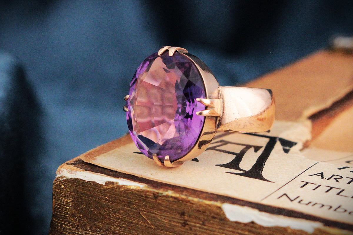 ANTIQUE EDWARDIAN 1914 AMETHYST DRESS RING 9ct GOLD