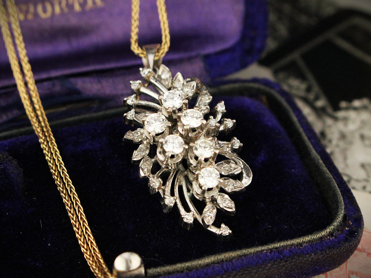 VINTAGE c1940 1.11ct DIAMOND PENDANT 18ct GOLD