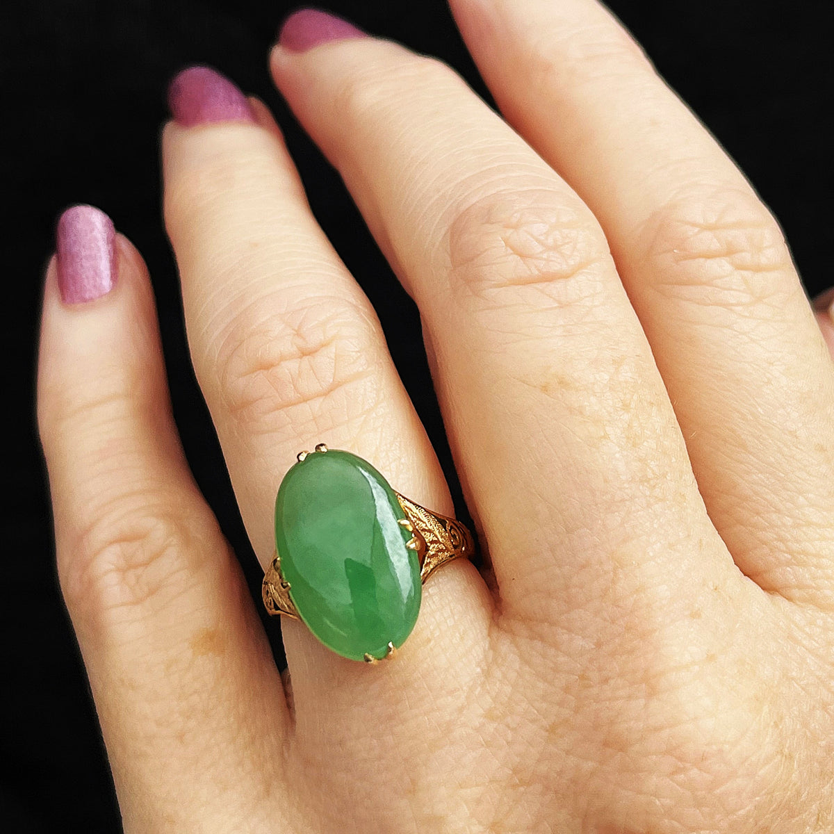 VINTAGE 1940’s JADE COCKTAIL RING 14ct GOLD