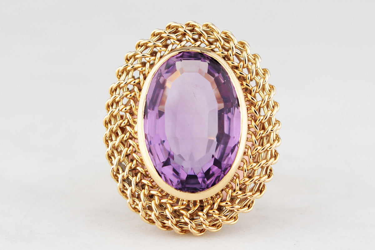 VINTAGE c1940’s AMETHYST COCKTAIL RING 18ct GOLD