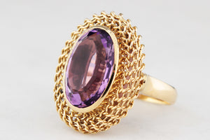 VINTAGE c1940’s AMETHYST COCKTAIL RING 18ct GOLD