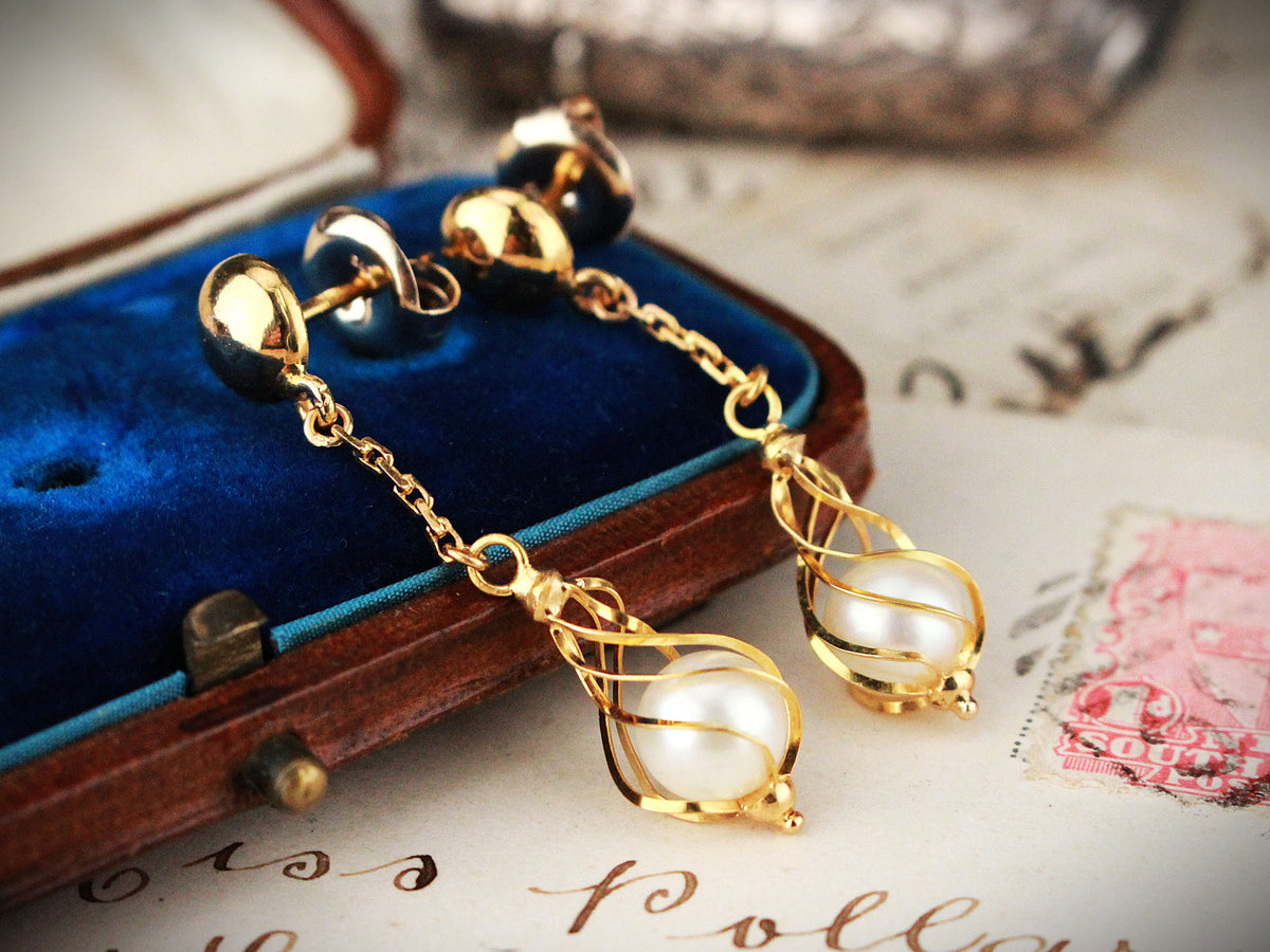 ANTIQUE PEARL DROP EARRINGS 18ct GOLD