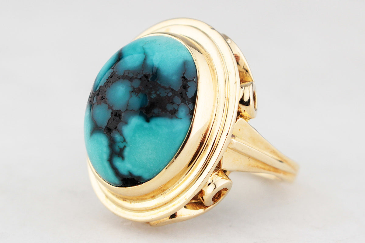 VINTAGE c1940’s TURQUOISE RING 18ct GOLD