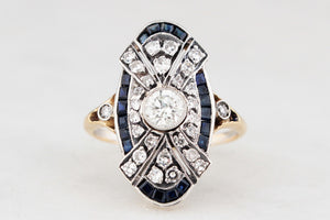 ANTIQUE ART DECO SAPPHIRE & DIAMOND RING 18ct GOLD