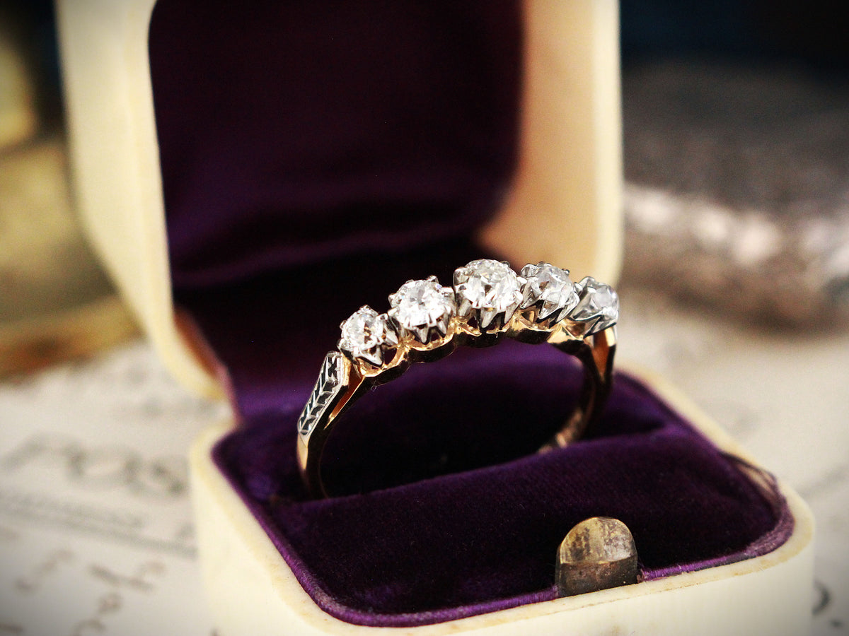 ANTIQUE EDWARDIAN FIVE STONE DIAMOND RING 18ct GOLD &amp; PLATINUM