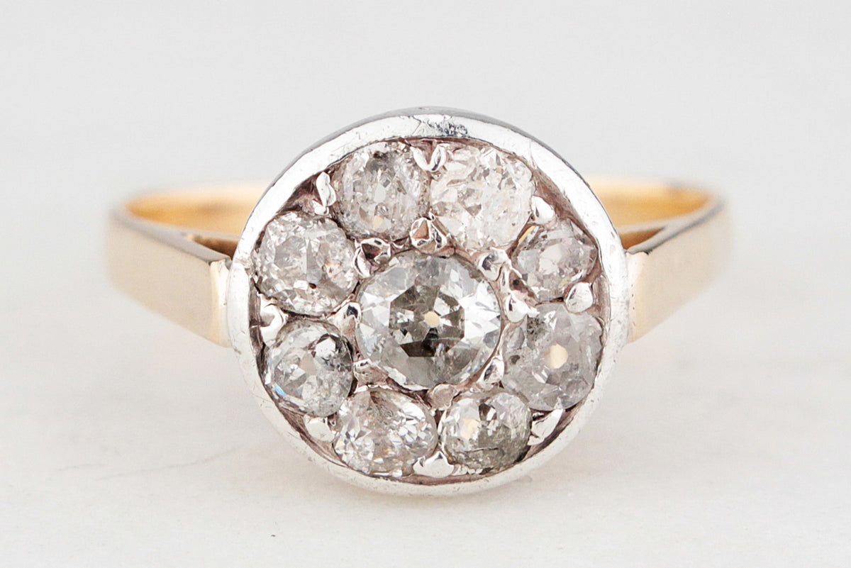 ANTIQUE EDWARDIAN 1.09ct DIAMOND CLUSTER RING 18ct GOLD