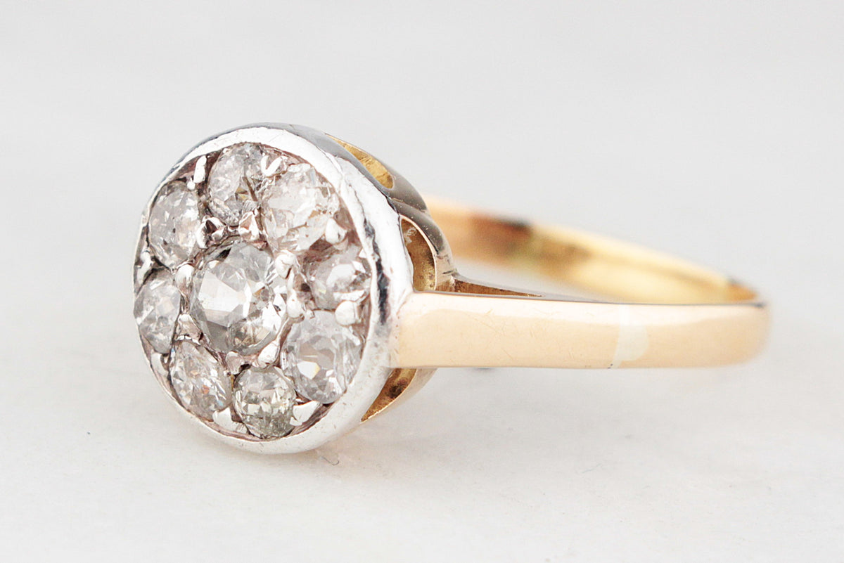 ANTIQUE EDWARDIAN 1.09ct DIAMOND CLUSTER RING 18ct GOLD