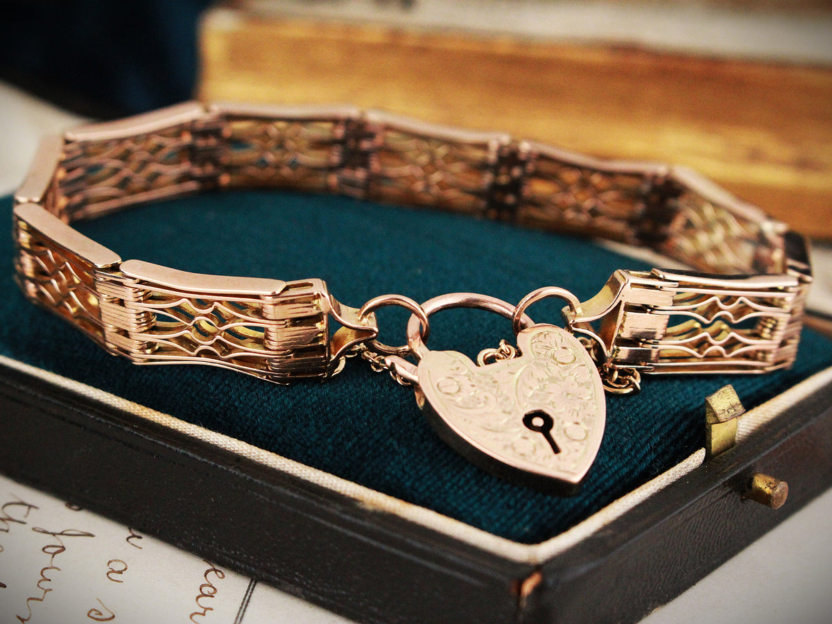 ANTIQUE EDWARDIAN 28.17g FANCY GATE LINK BRACELET 9ct GOLD