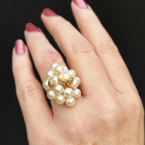 VINTAGE c1940/50 PEARL AND GOLD LEAF CLUSTER RING 14ct GOLD