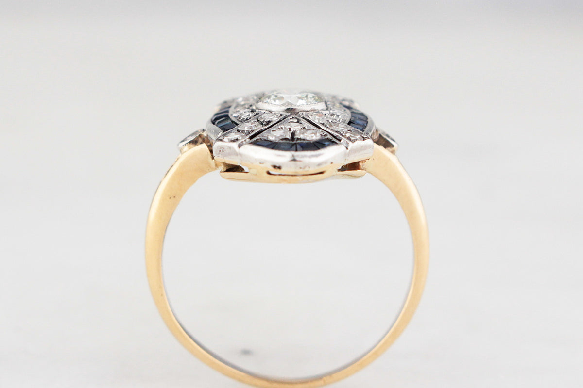 ANTIQUE ART DECO SAPPHIRE &amp; DIAMOND RING 18ct GOLD
