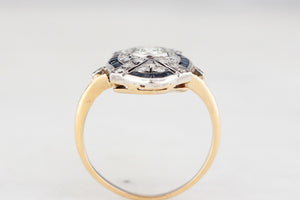 ANTIQUE ART DECO SAPPHIRE & DIAMOND RING 18ct GOLD