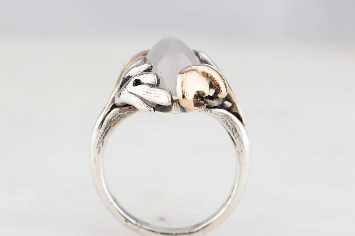 VINTAGE MID CENTURY CHALCEDONY RING 14ct GOLD AND STERLING SILVER