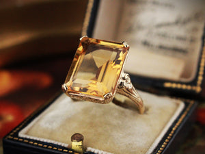 VINTAGE 10.2ct CITRINE COCKTAIL RING 9ct GOLD