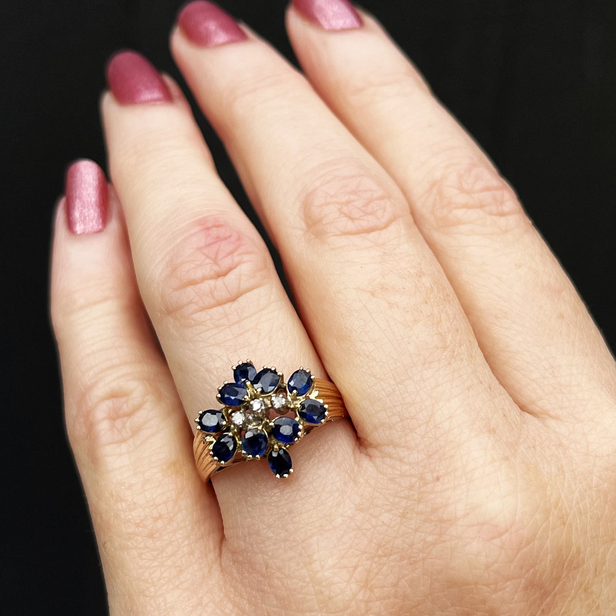 VINTAGE c1940 SAPPHIRE &amp; DIAMOND DRESS RING 14ct GOLD