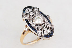 ANTIQUE ART DECO SAPPHIRE & DIAMOND RING 18ct GOLD