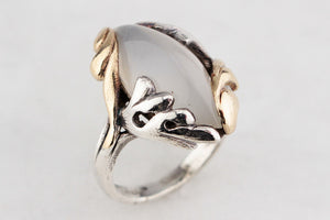 VINTAGE MID CENTURY CHALCEDONY RING 14ct GOLD AND STERLING SILVER