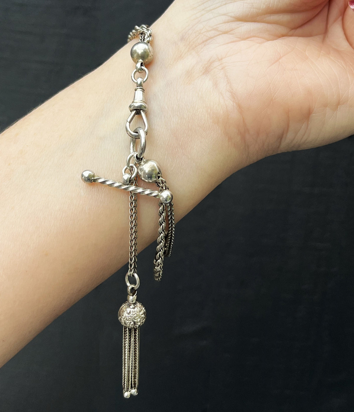 ANTIQUE VICTORIAN ALBERTINA BRACELET STERLING SILVER