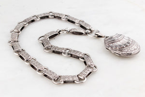 ANTIQUE EDWARDIAN 1908 STERLING SILVER BOOK CHAIN & LOCKET