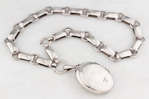 ANTIQUE EDWARDIAN 1908 STERLING SILVER BOOK CHAIN & LOCKET