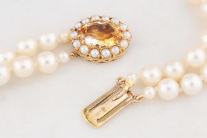 MID-CENTURY 1965 DOUBLE PEARL STRAND WITH CITRINE CLASP 9ct GOLD