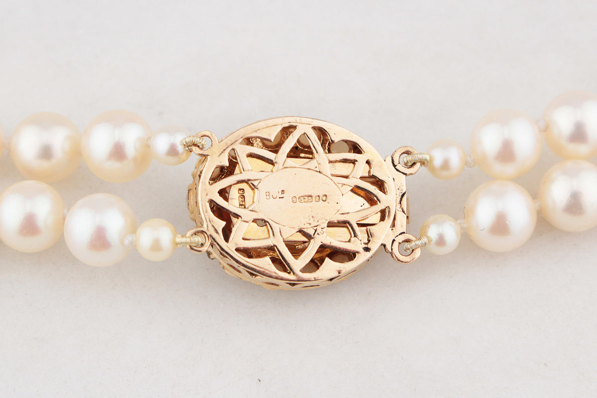 MID-CENTURY 1965 DOUBLE PEARL STRAND WITH CITRINE CLASP 9ct GOLD
