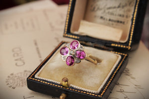 VINTAGE PINK SAPPHIRE & DIAMOND RING 9ct YELLOW GOLD