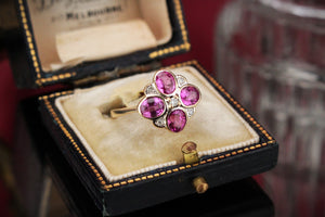 VINTAGE PINK SAPPHIRE & DIAMOND RING 9ct YELLOW GOLD