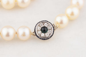 ART DECO PEARLS WITH SAPPHIRE & DIAMOND CLASP 18ct GOLD