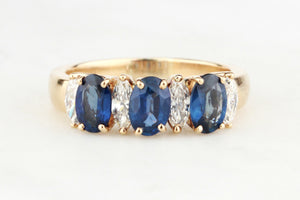 VINTAGE ESTATE SAPPHIRE & DIAMOND HALF HOOP 18ct GOLD