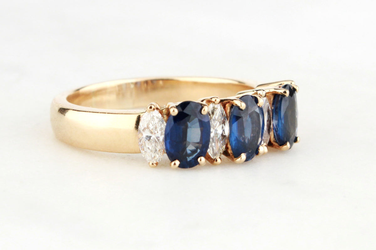 VINTAGE ESTATE SAPPHIRE & DIAMOND HALF HOOP 18ct GOLD