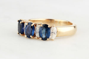 VINTAGE ESTATE SAPPHIRE & DIAMOND HALF HOOP 18ct GOLD