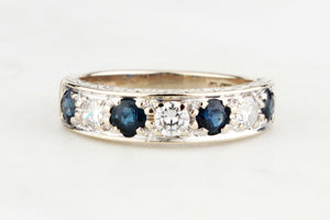 RETRO SAPPHIRE & DIAMOND HALF HOOP RING 18ct GOLD