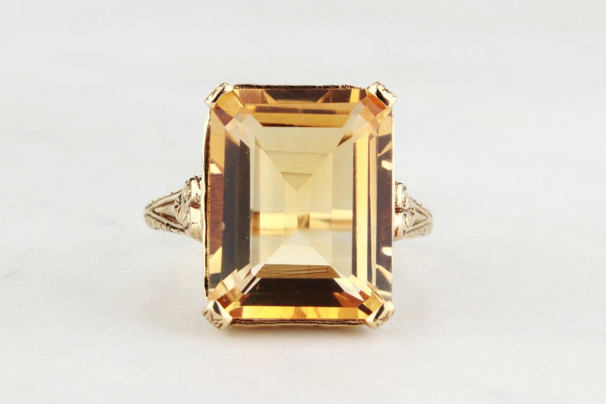 VINTAGE 10.2ct CITRINE COCKTAIL RING 9ct GOLD