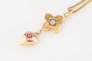 ANTIQUE OPAL & RUBY PENDANT 9ct GOLD