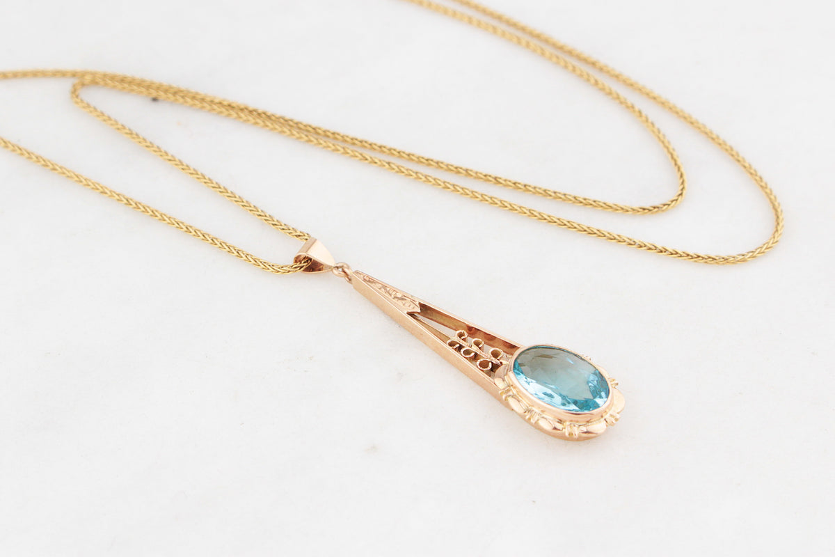 ANTIQUE EDWARDIAN c1900 BLUE PASTE PENDANT 9ct GOLD