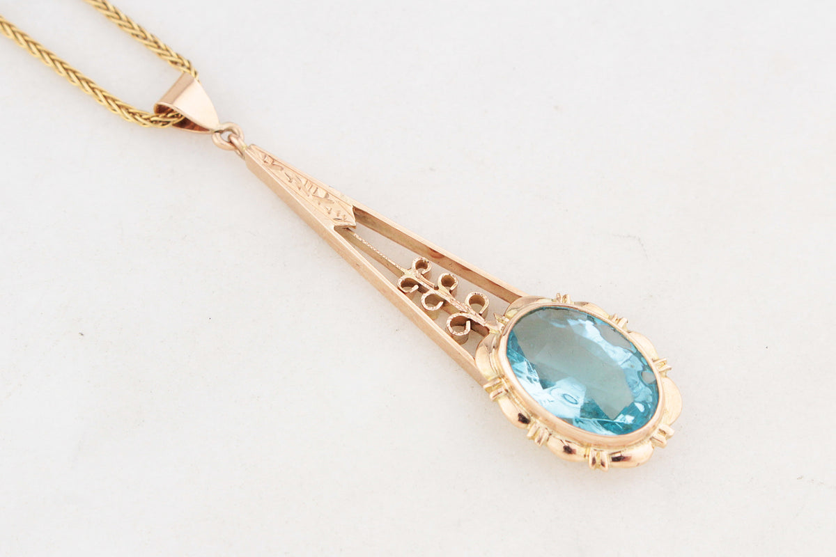 ANTIQUE EDWARDIAN c1900 BLUE PASTE PENDANT 9ct GOLD
