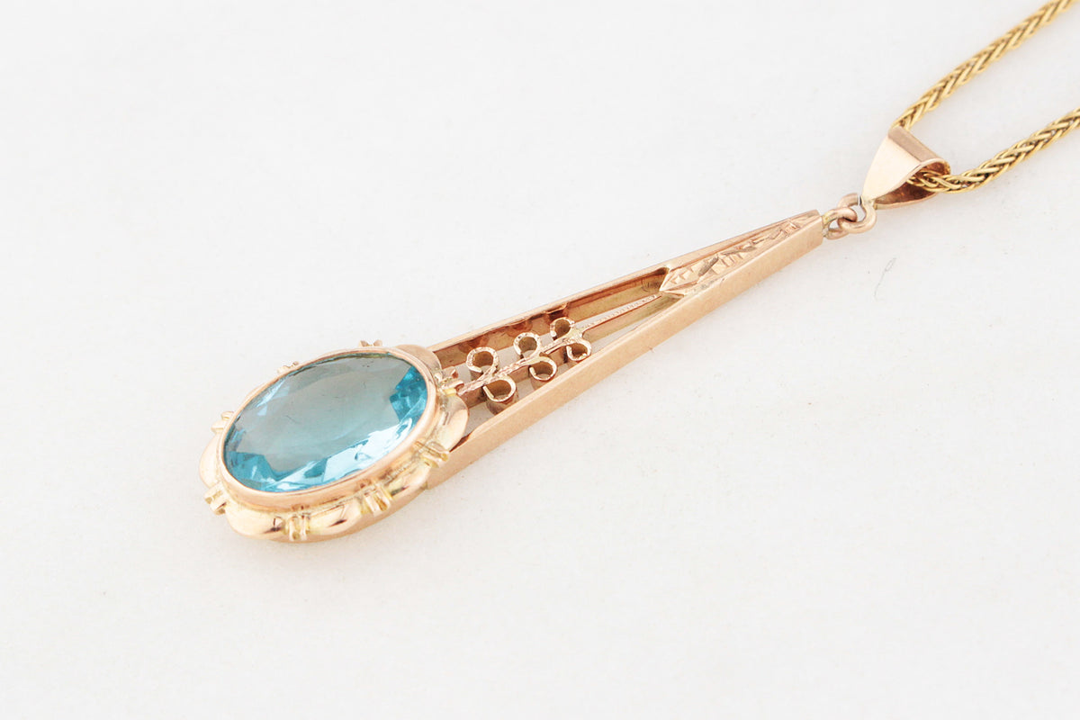 ANTIQUE EDWARDIAN c1900 BLUE PASTE PENDANT 9ct GOLD