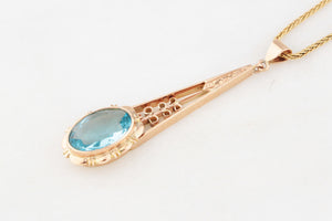 ANTIQUE EDWARDIAN c1900 BLUE PASTE PENDANT 9ct GOLD