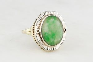 VINTAGE ART DECO c1930 JADE RING 10ct GOLD