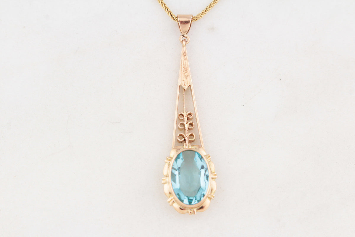ANTIQUE EDWARDIAN c1900 BLUE PASTE PENDANT 9ct GOLD