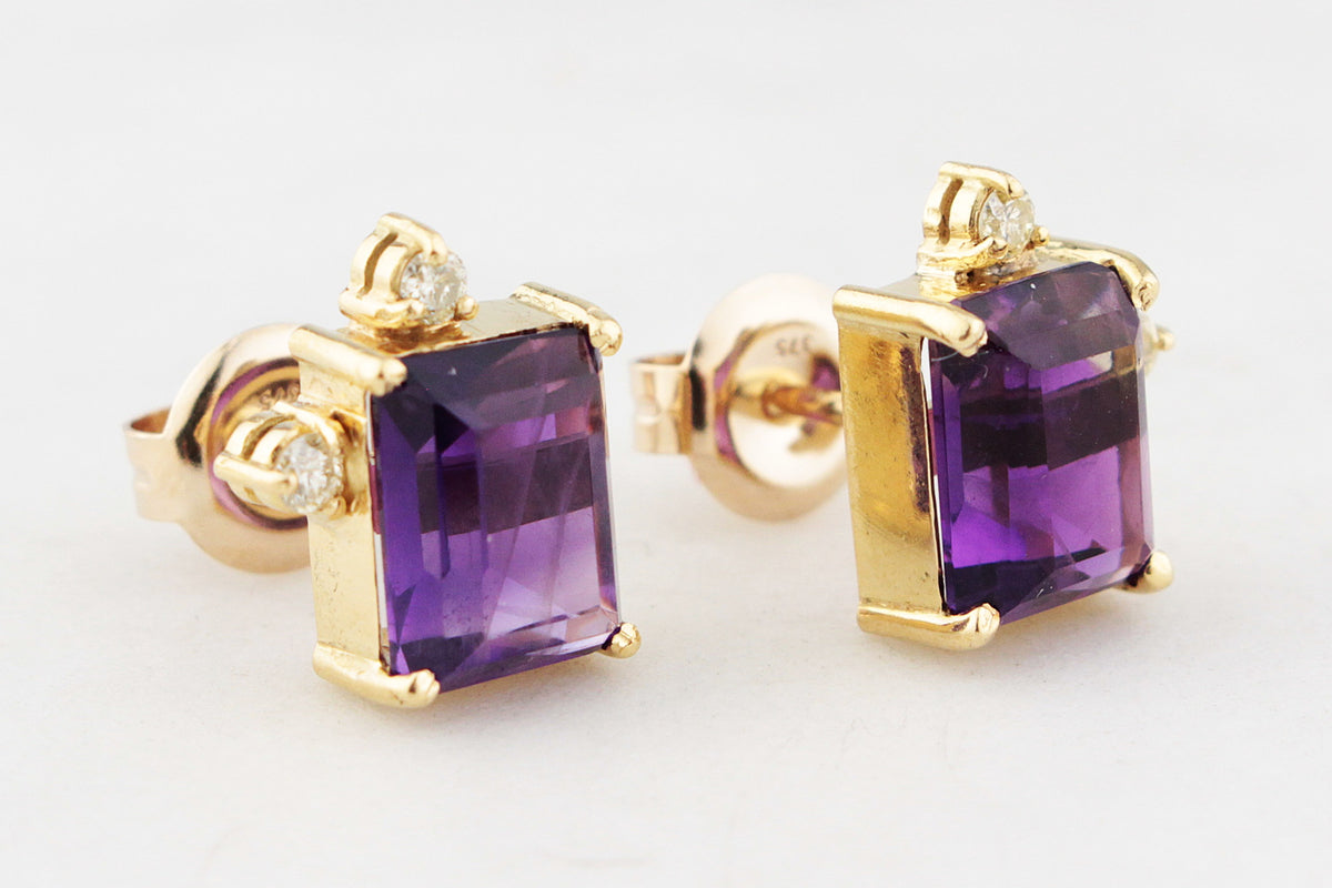 VINTAGE AMETHYST & DIAMOND EARRINGS 18ct GOLD