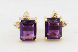 VINTAGE AMETHYST & DIAMOND EARRINGS 18ct GOLD