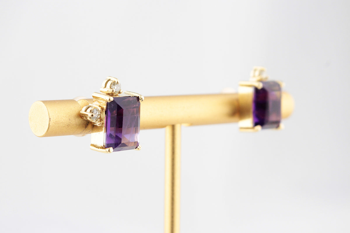VINTAGE AMETHYST & DIAMOND EARRINGS 18ct GOLD