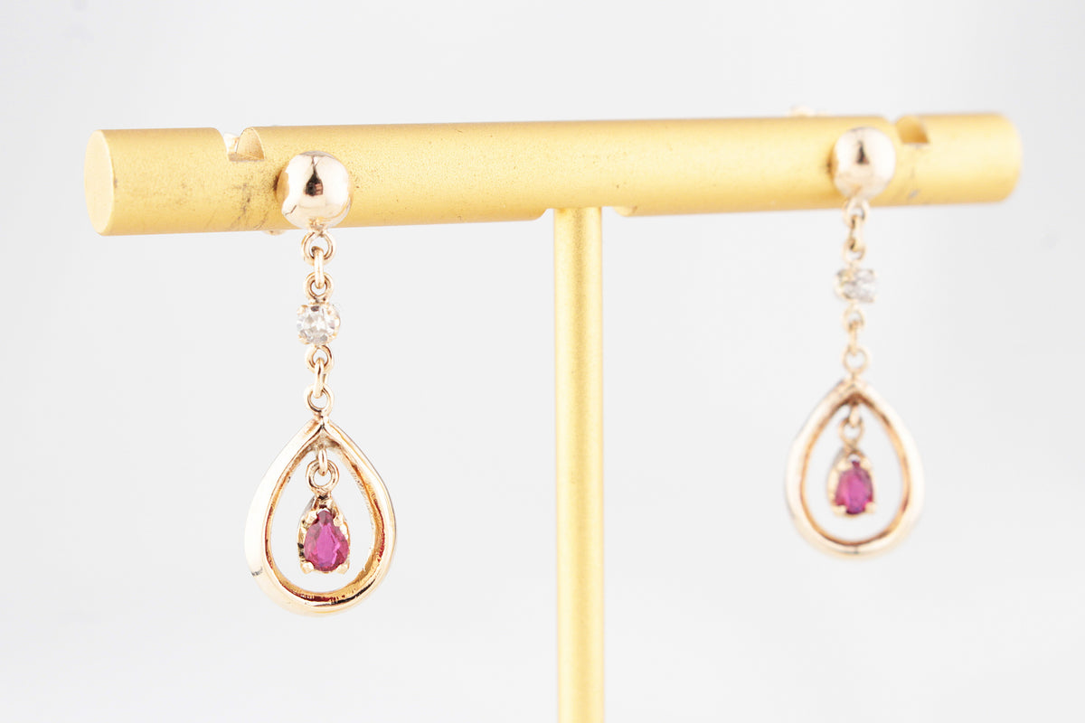 VINTAGE RUBY &amp; DIAMOND EARRINGS 18ct GOLD